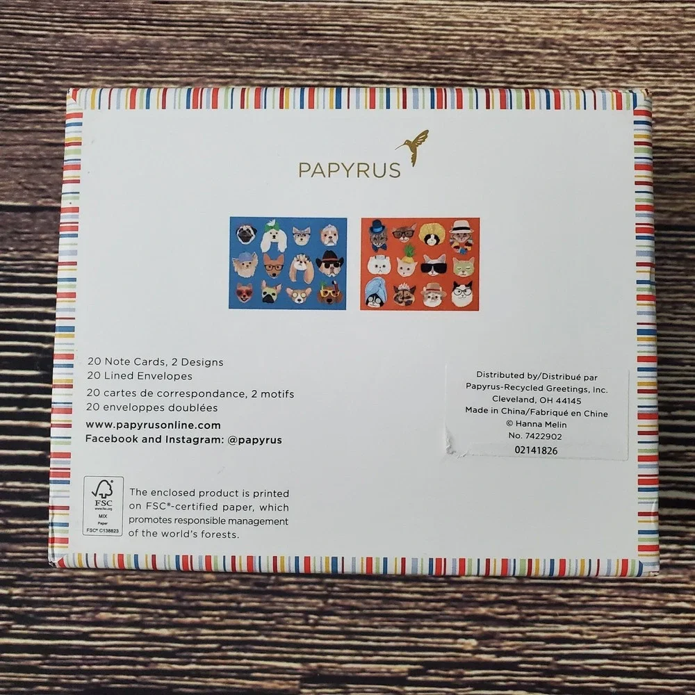 Papyrus Pop Art Dog And Cat Cards Envelopes New Boxed Set Of 20